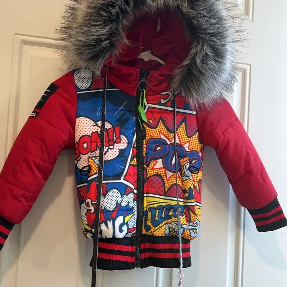 Hardsoda Limited Comic print hooded puffer jacket kids size 4